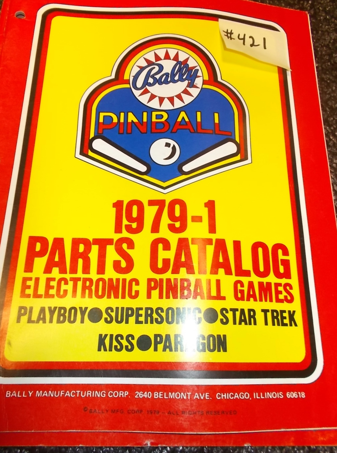 BALLY Pinball Machine Game 1979-1 Parts Catalog #421 For Sale - FREE ...